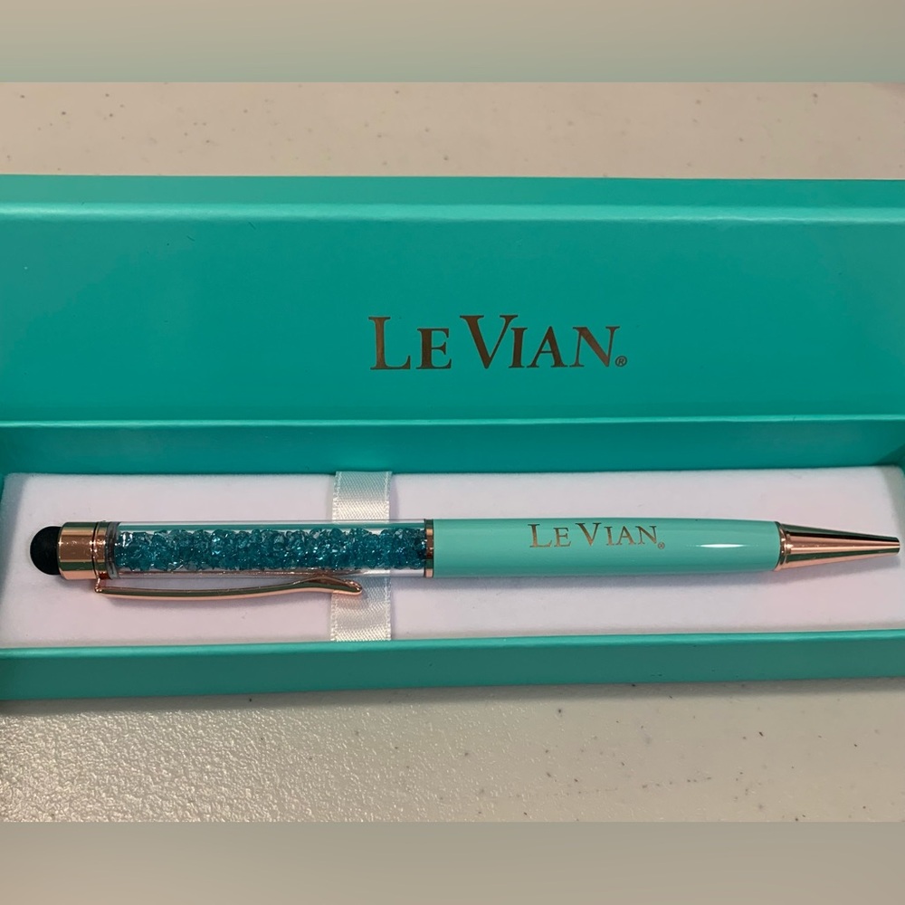 Collectible LeVian Light Turquoise Themed Crystal Pen With Stylus Tip + Pen Box